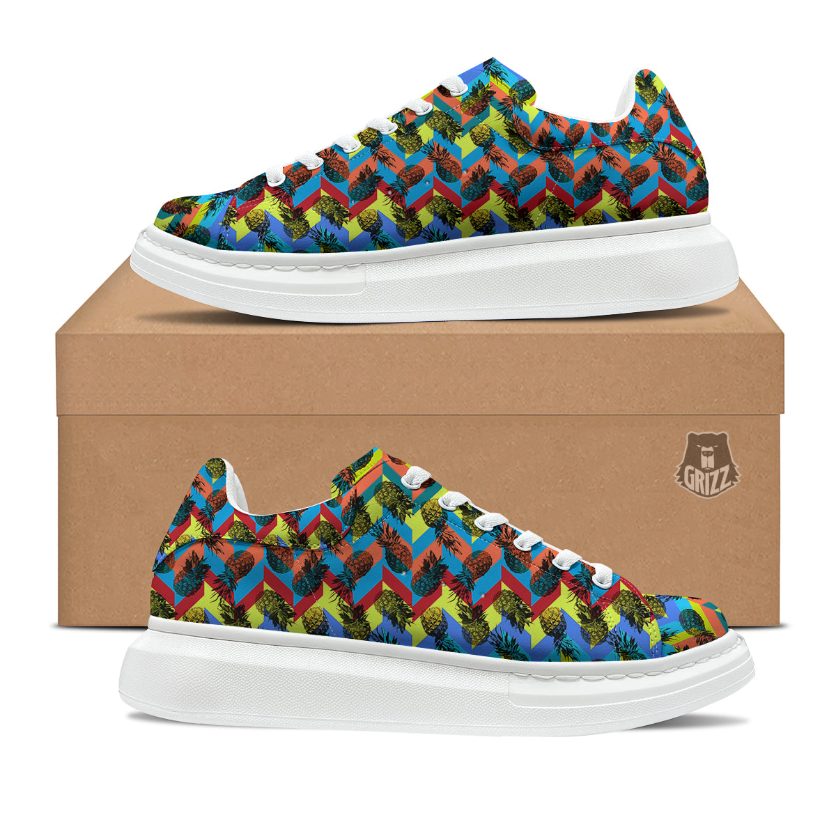 Pineapple Zigzag Print Pattern Platform Shoes-grizzshop