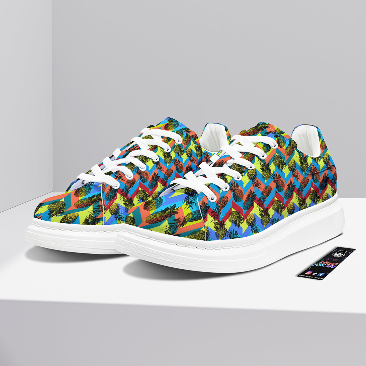 Pineapple Zigzag Print Pattern Platform Shoes-grizzshop