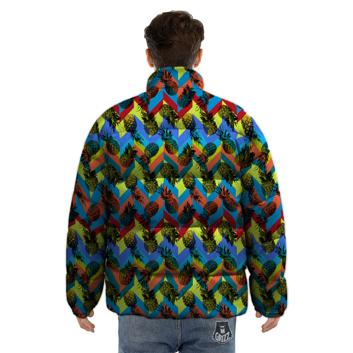 Pineapple Zigzag Print Pattern Puffer Jacket-grizzshop