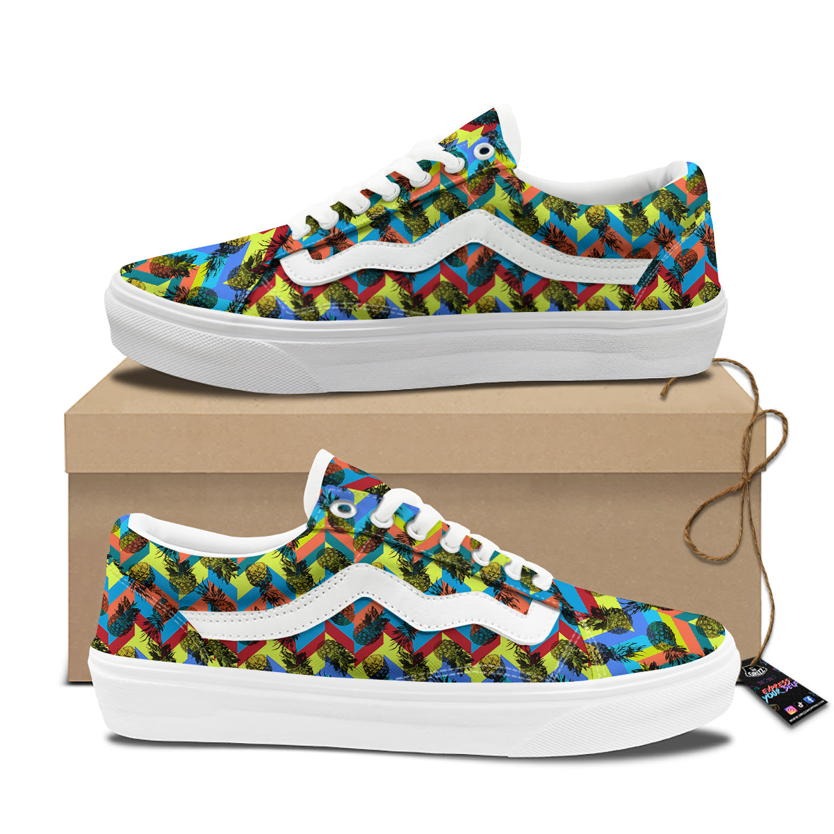 Pineapple Zigzag Print Pattern Skate Shoes-grizzshop