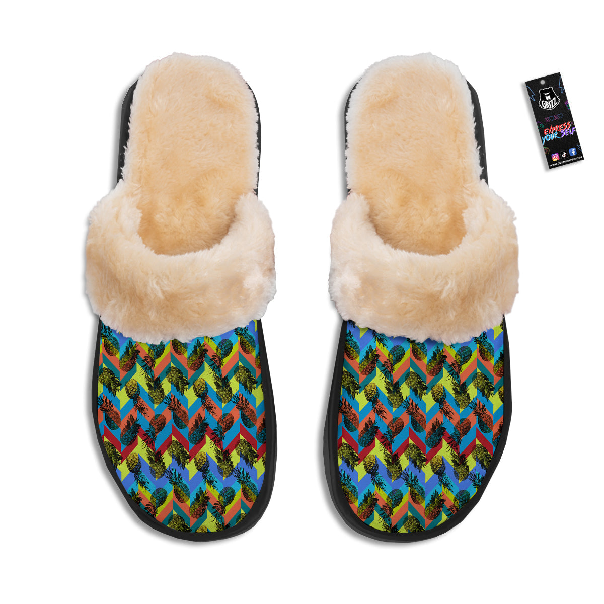 Pineapple Zigzag Print Pattern Slippers-grizzshop