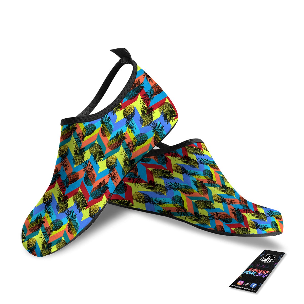 Pineapple Zigzag Print Pattern Water Shoes-grizzshop