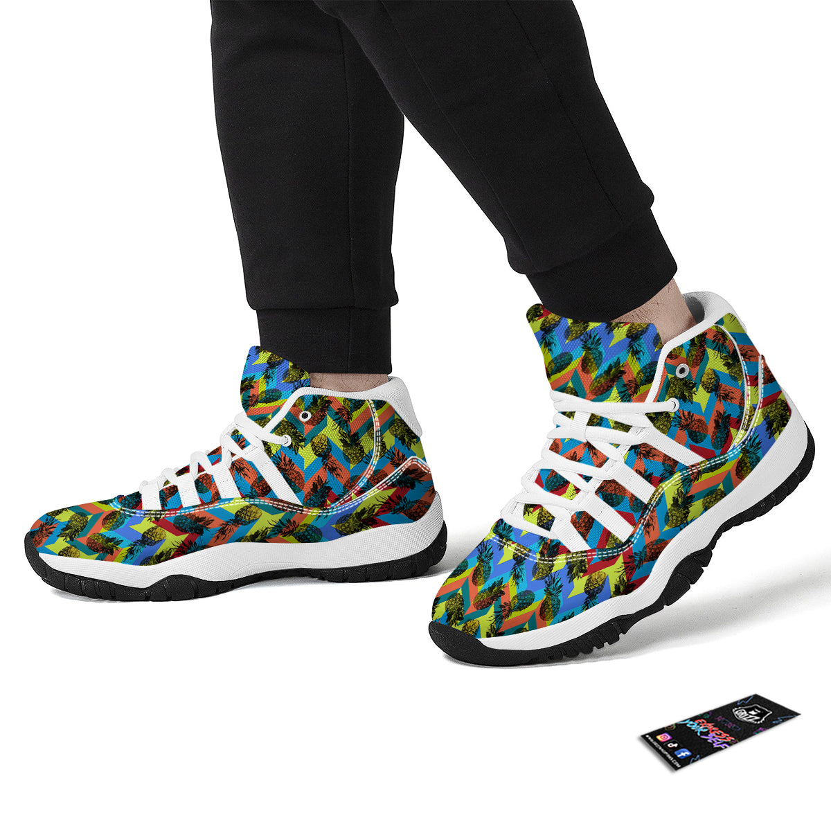 Pineapple Zigzag Print Pattern White Bball Shoes-grizzshop