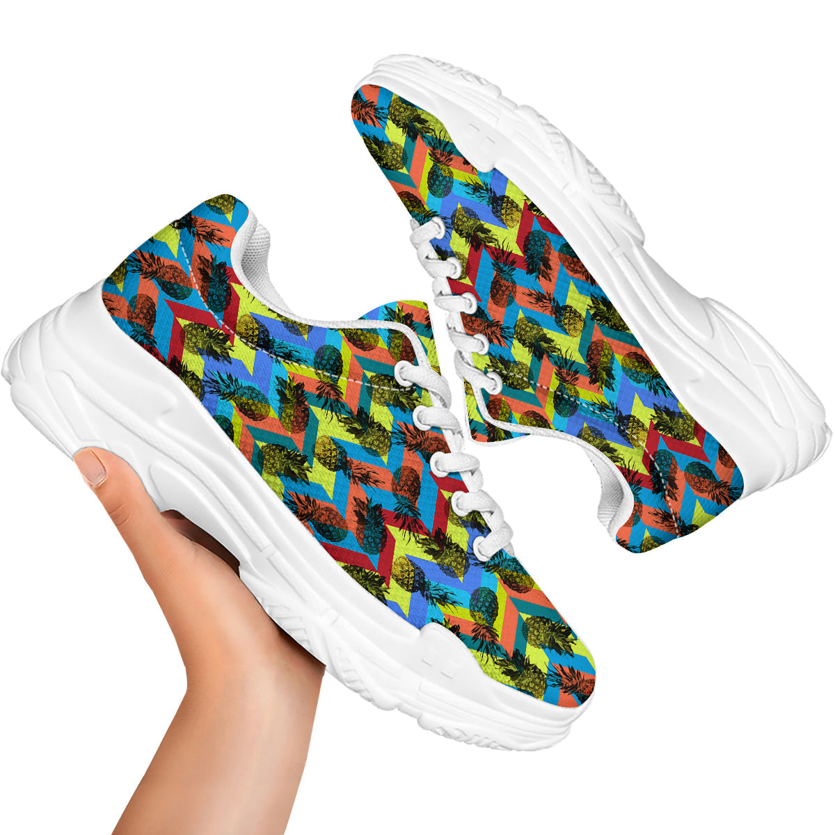 Pineapple Zigzag Print Pattern White Chunky Shoes-grizzshop