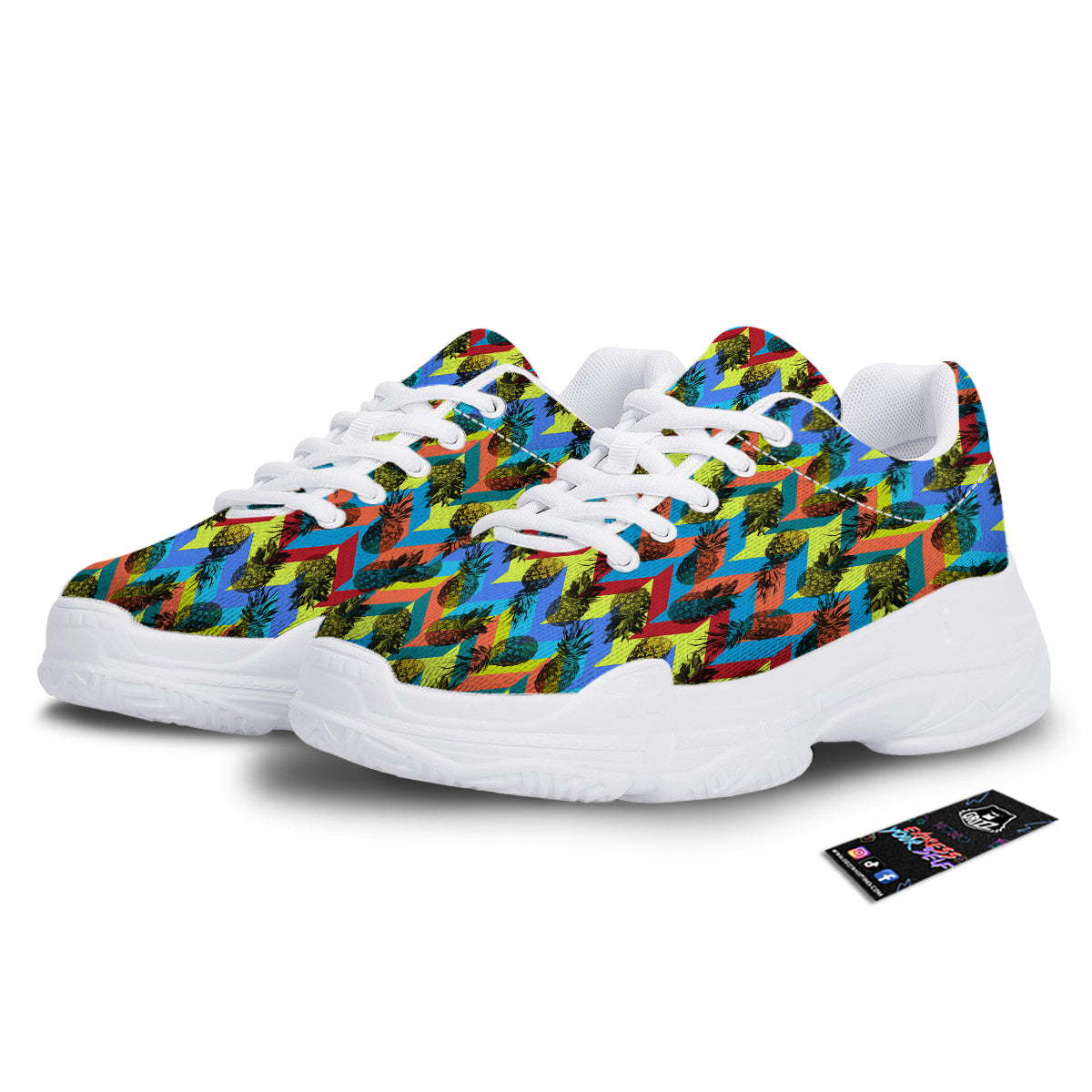 Pineapple Zigzag Print Pattern White Chunky Shoes-grizzshop