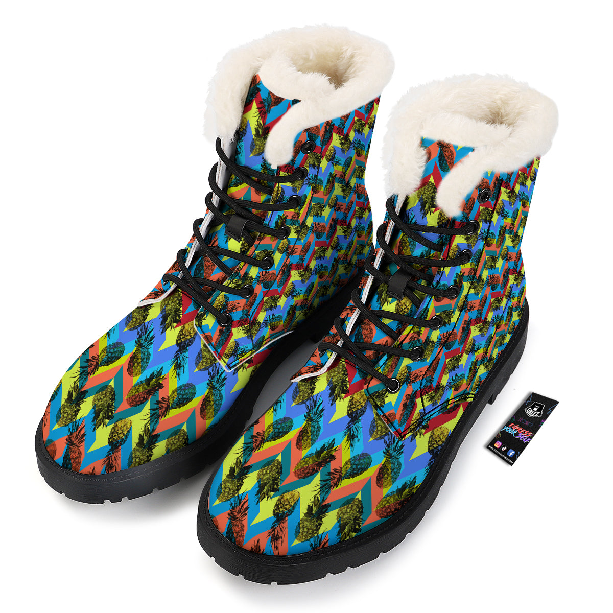 Pineapple Zigzag Print Pattern Winter Boots-grizzshop