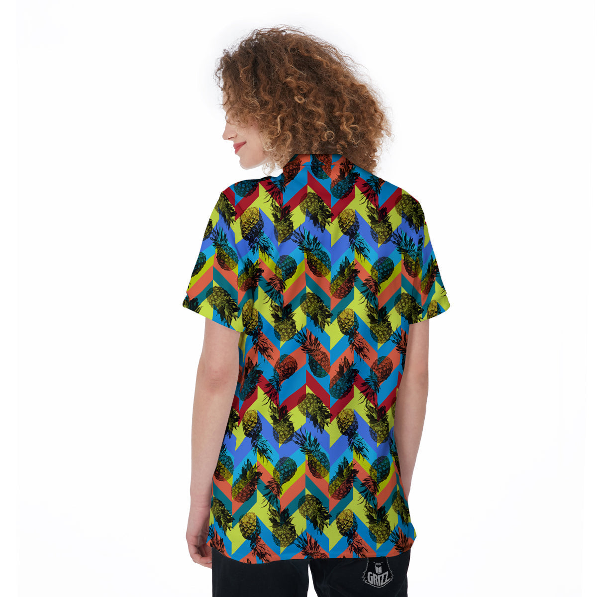 Pineapple Zigzag Print Pattern Women's Golf Shirts-grizzshop
