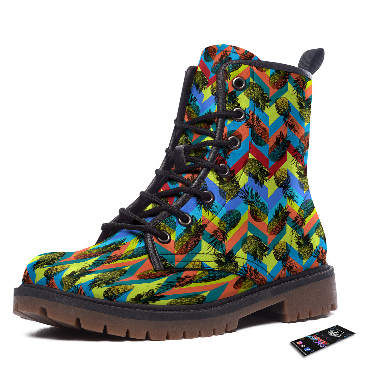 Pineapple Zigzag Print Pattern Work Boots-grizzshop