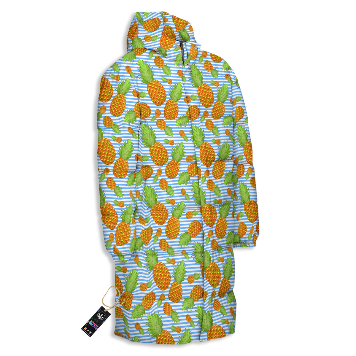 Pineapple Blue Striped Print Pattern Long Down Jacket