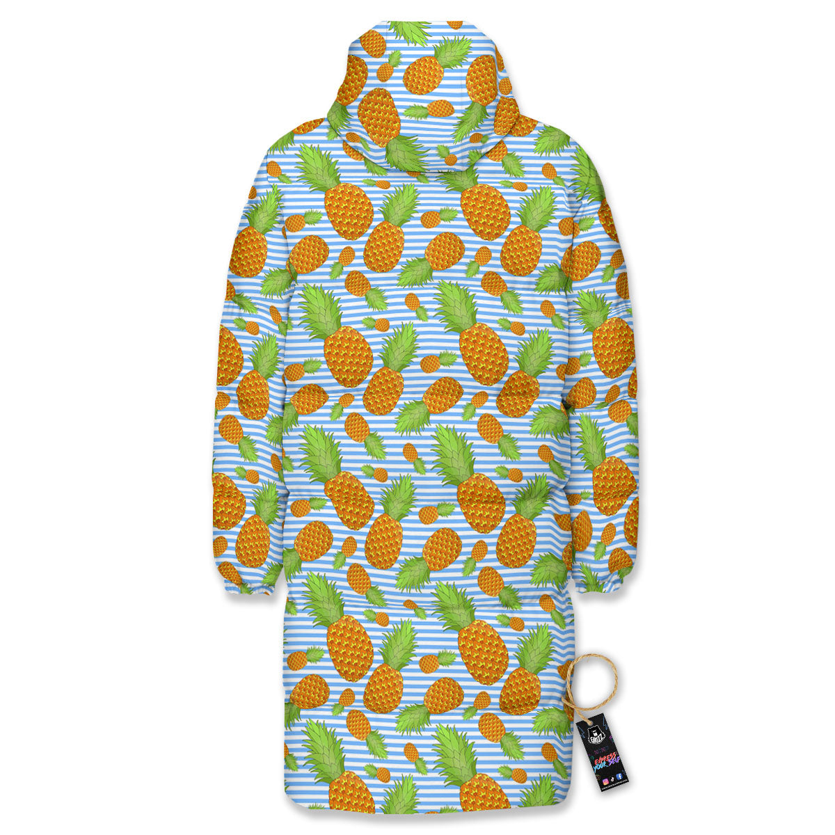 Pineapple Blue Striped Print Pattern Long Down Jacket