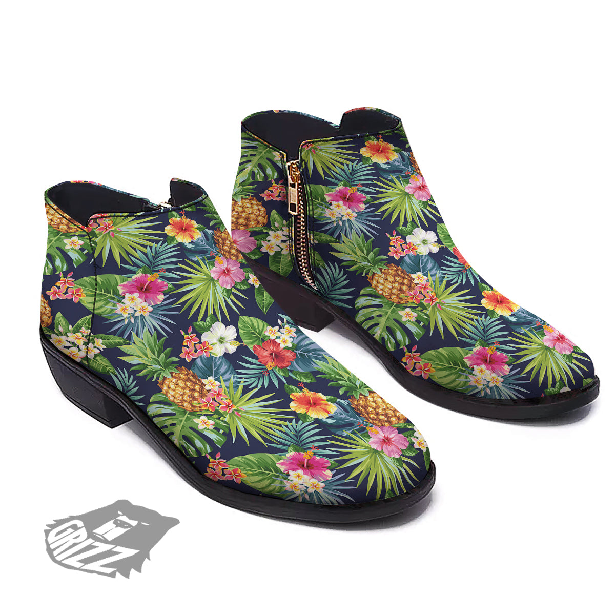 Pineapples Tropical Print Pattern Ankle Boots-grizzshop