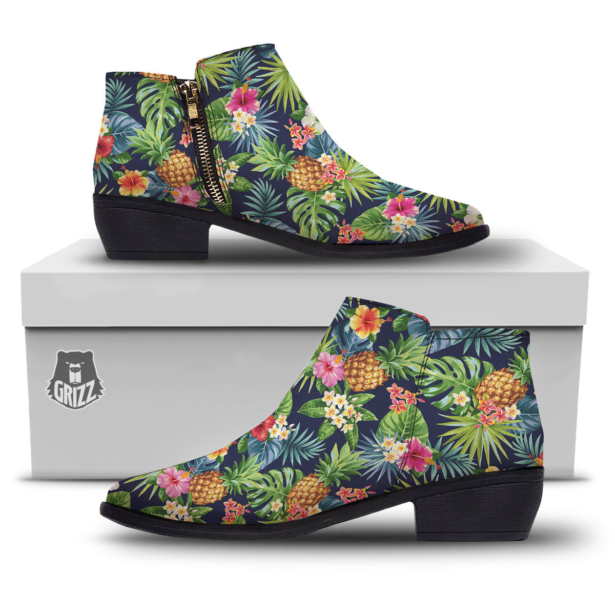 Pineapples Tropical Print Pattern Ankle Boots-grizzshop