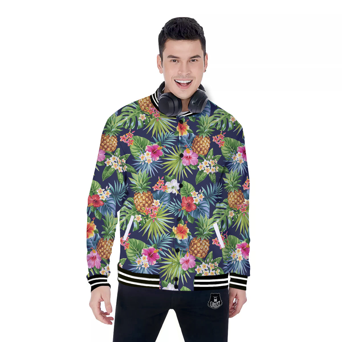 Pineapples Tropical Print Pattern Baseball Jacket-grizzshop