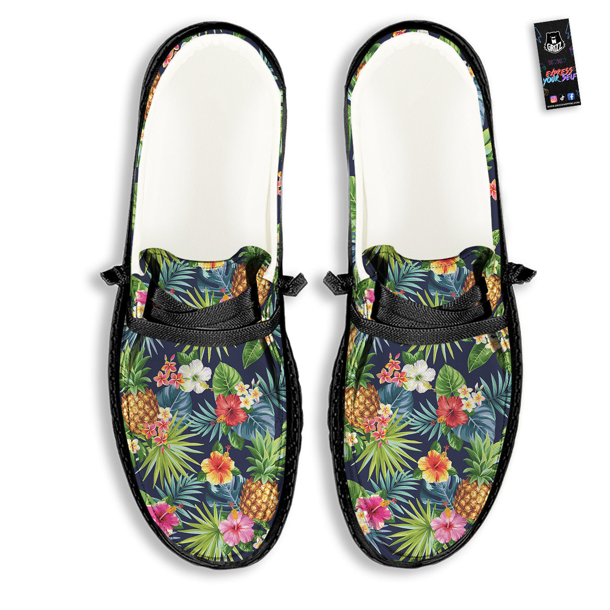Pineapples Tropical Print Pattern Black Loafers-grizzshop