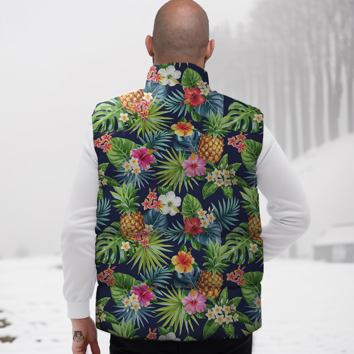 Pineapples Tropical Print Pattern Down Vest-grizzshop
