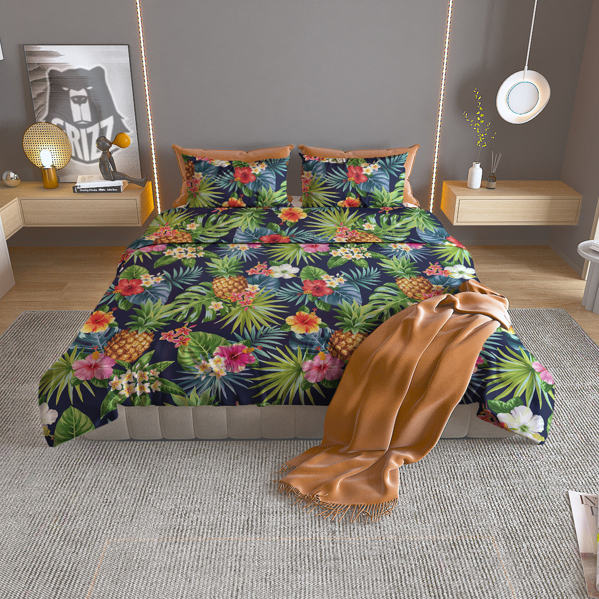 Pineapples Tropical Print Pattern Duvet Cover Bedding Set-grizzshop
