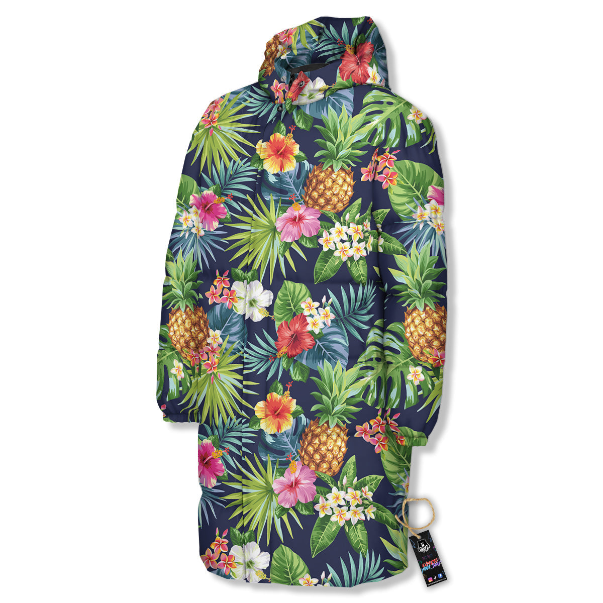 Pineapples Tropical Print Pattern Long Down Jacket-grizzshop