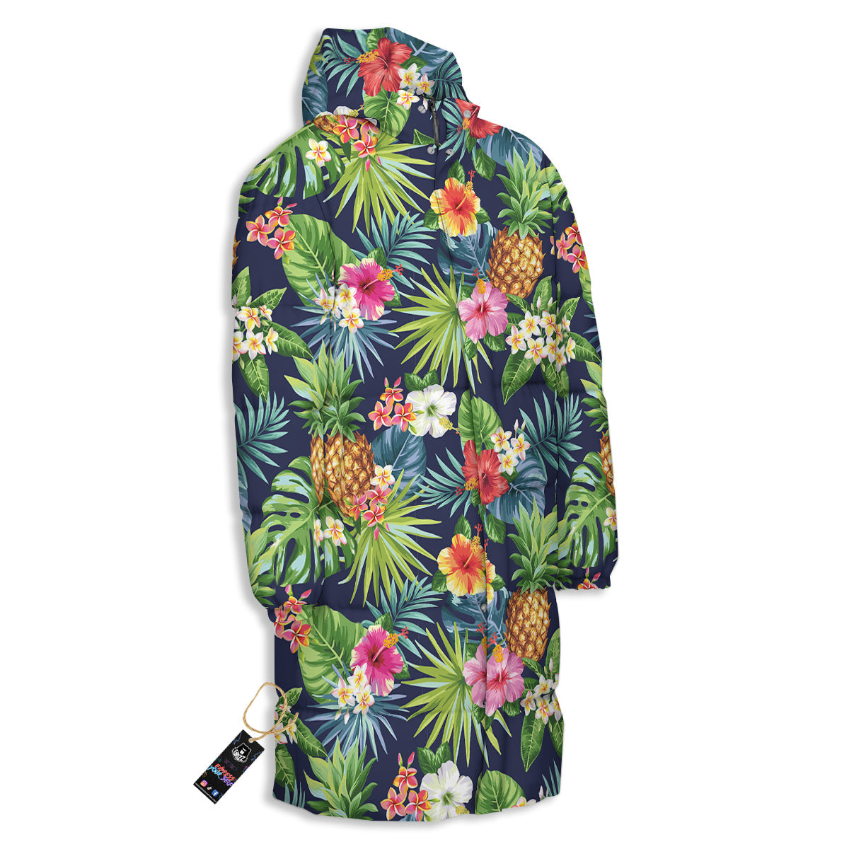Pineapples Tropical Print Pattern Long Down Jacket-grizzshop
