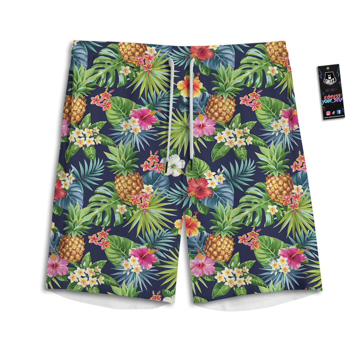 Pineapples Tropical Print Pattern Men's Athletic Shorts-grizzshop