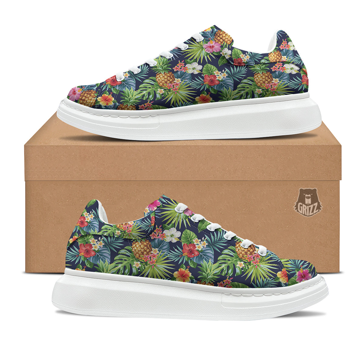 Pineapples Tropical Print Pattern Platform Shoes-grizzshop