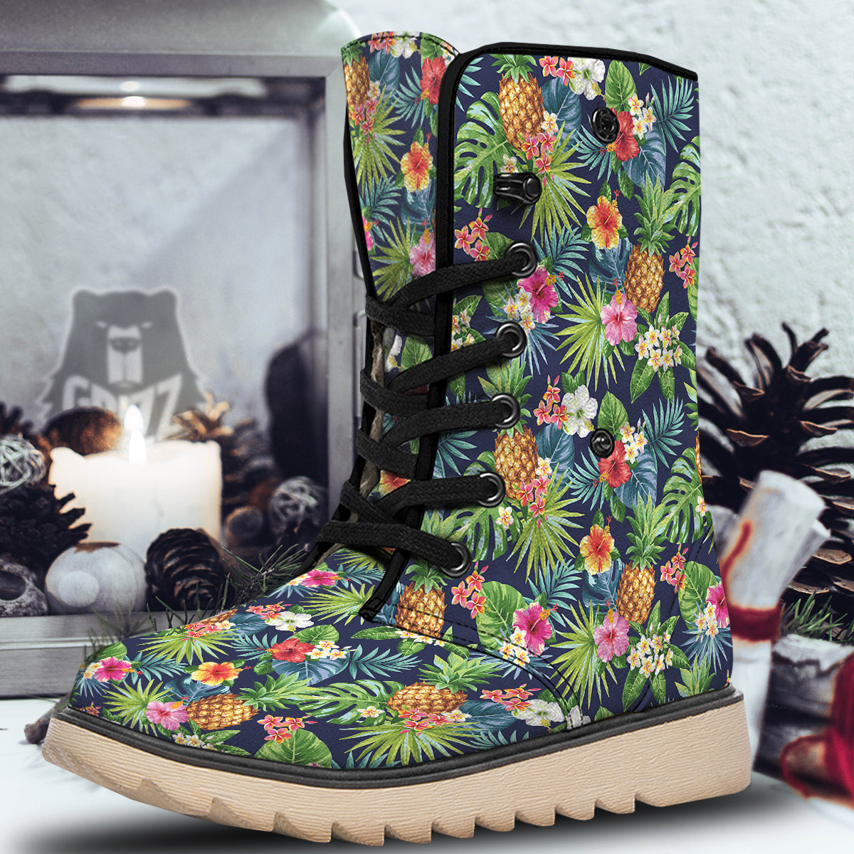 Pineapples Tropical Print Pattern Snow Boots-grizzshop