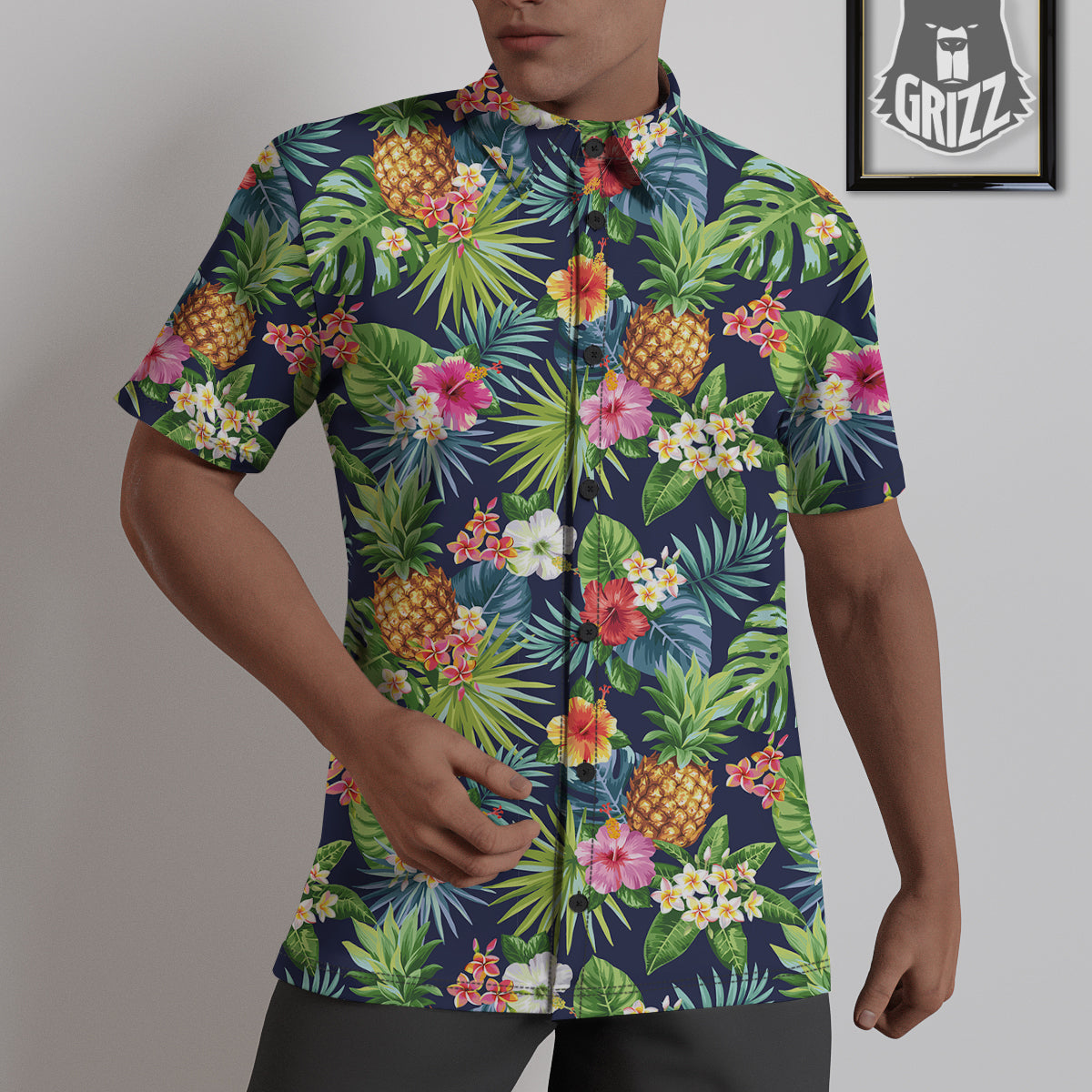 Pineapples Tropical Print Pattern Untucked Shirts-grizzshop