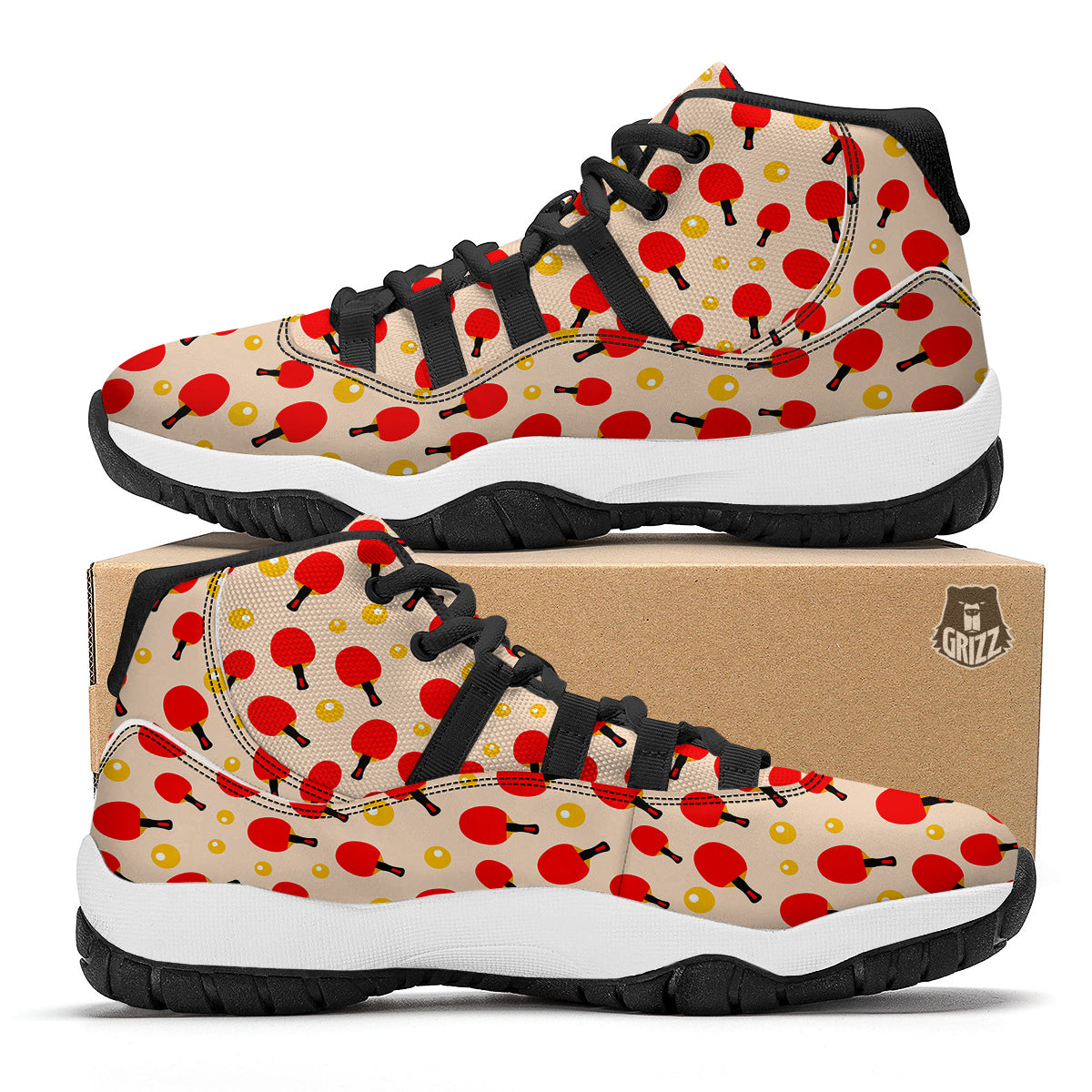 Pingpong Print Pattern Black Bball Shoes-grizzshop