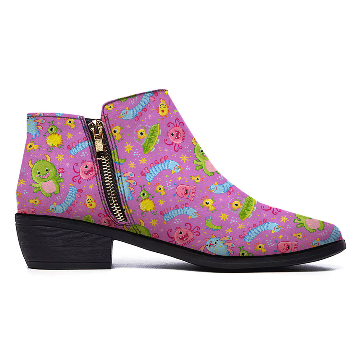 Pink Alien And Cute Monsters Print Pattern Ankle Boots-grizzshop