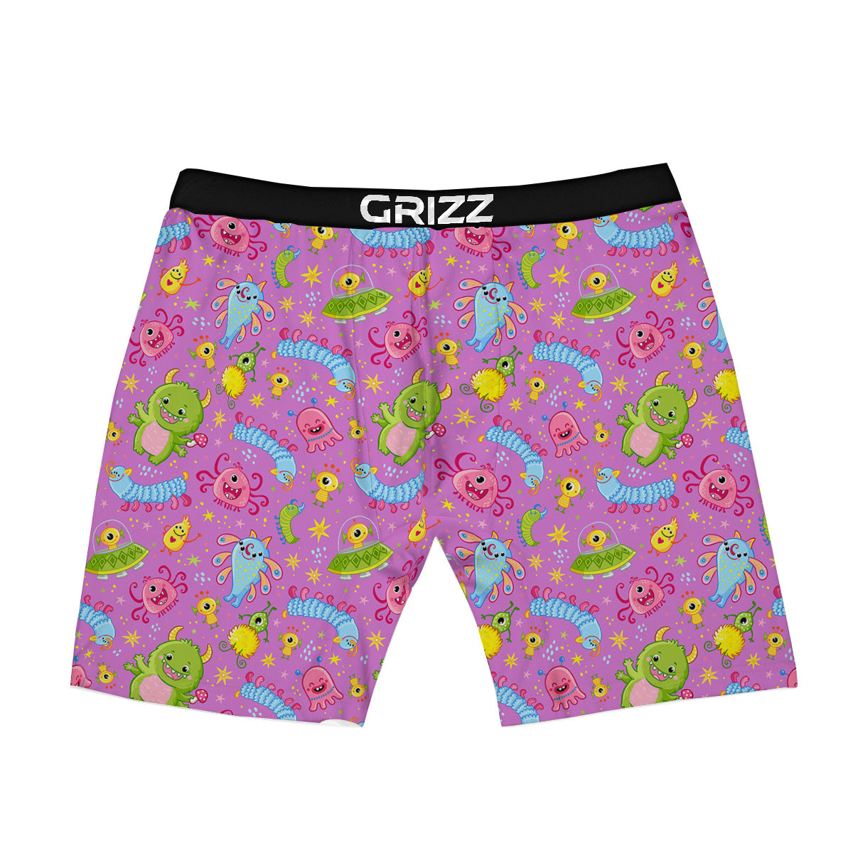 Pink Alien And Cute Monsters Print Pattern Boxer Briefs-grizzshop