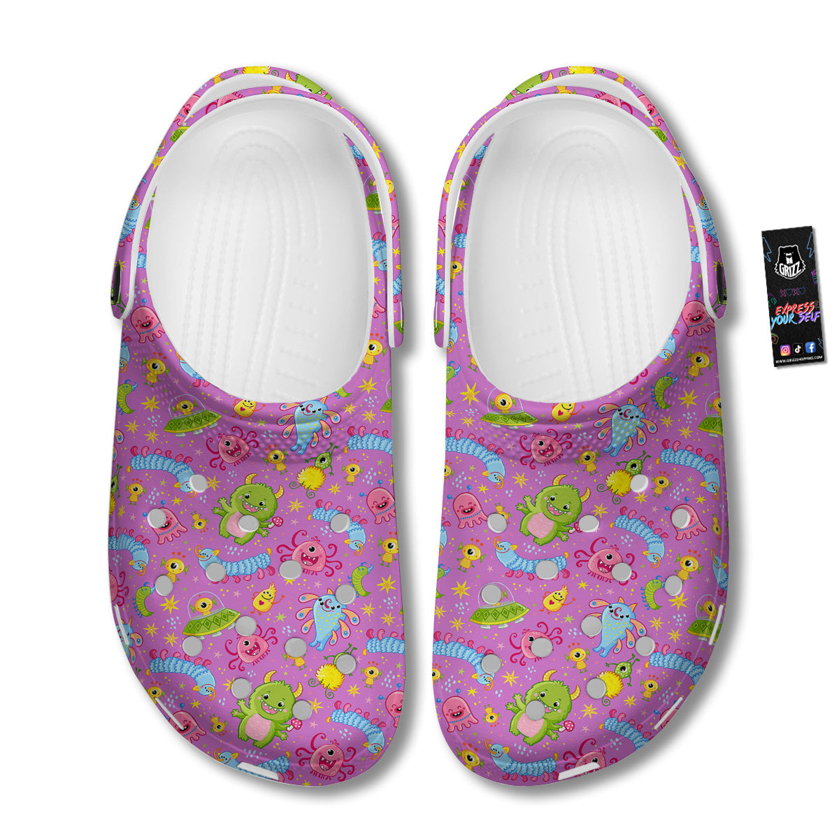 Pink Alien And Cute Monsters Print Pattern Clog-grizzshop