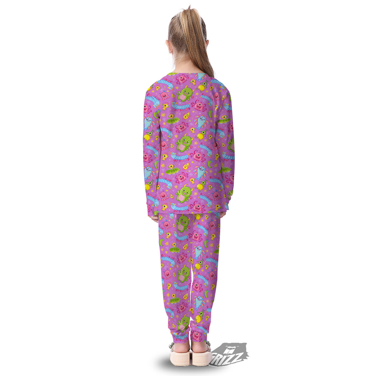 Pink Alien And Cute Monsters Print Pattern Kid's Pajamas-grizzshop