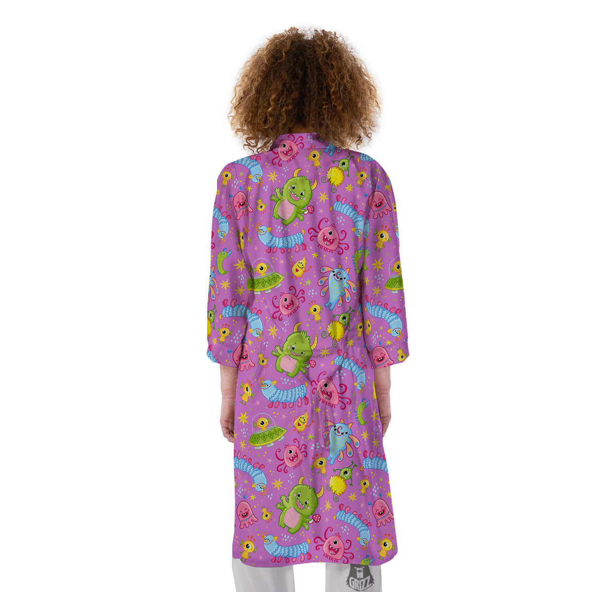 Pink Alien And Cute Monsters Print Pattern Kimono-grizzshop