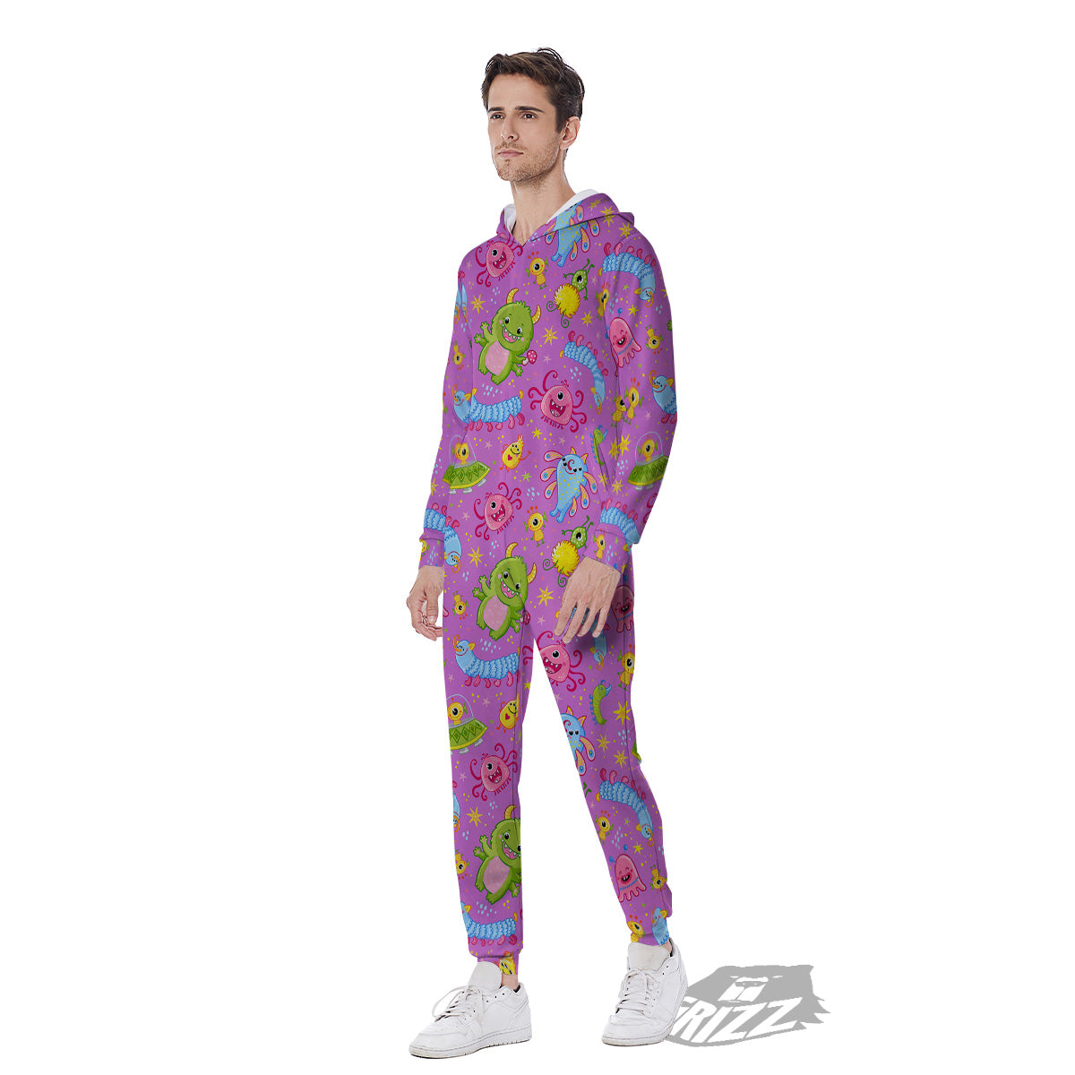 Pink Alien And Cute Monsters Print Pattern Men's Jumpsuit-grizzshop