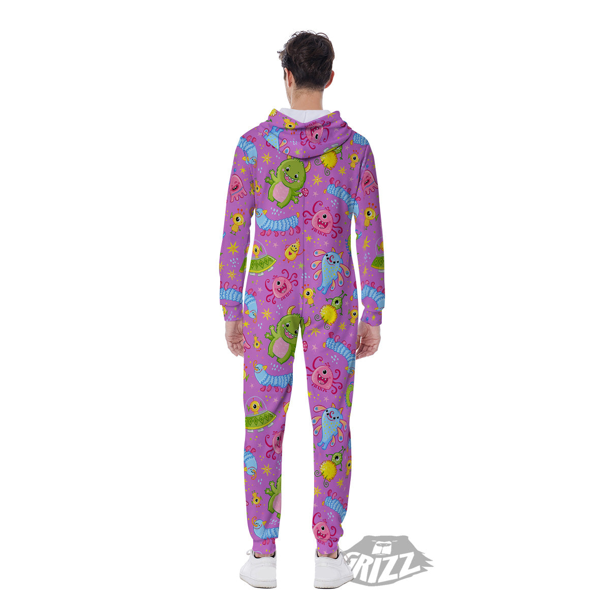 Pink Alien And Cute Monsters Print Pattern Men's Jumpsuit-grizzshop