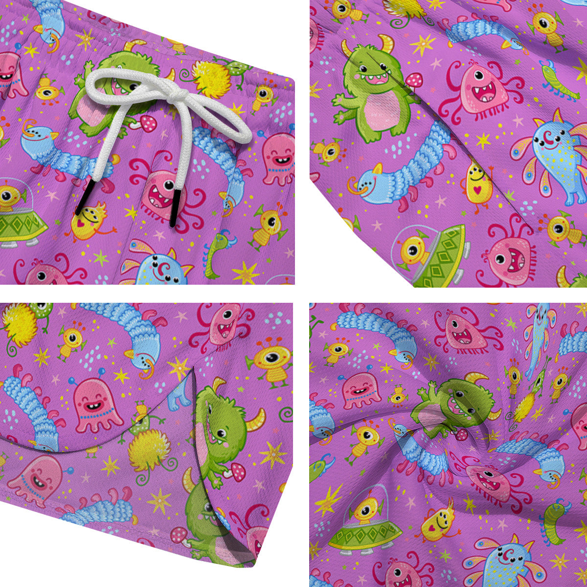 Pink Alien And Cute Monsters Print Pattern Men's Running Shorts-grizzshop
