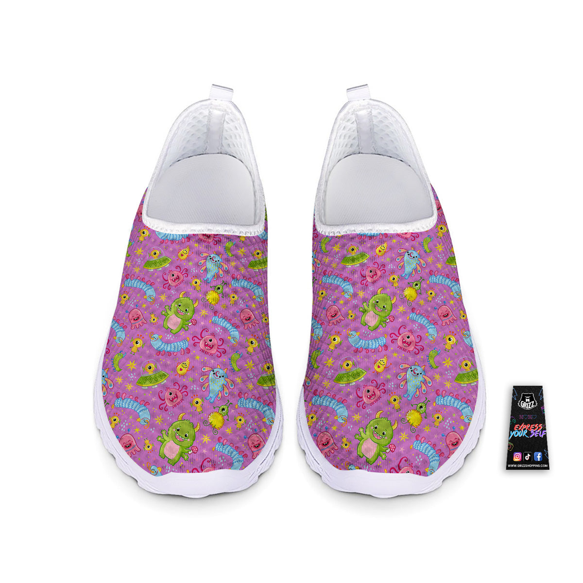 Pink Alien And Cute Monsters Print Pattern Nurse Shoes-grizzshop
