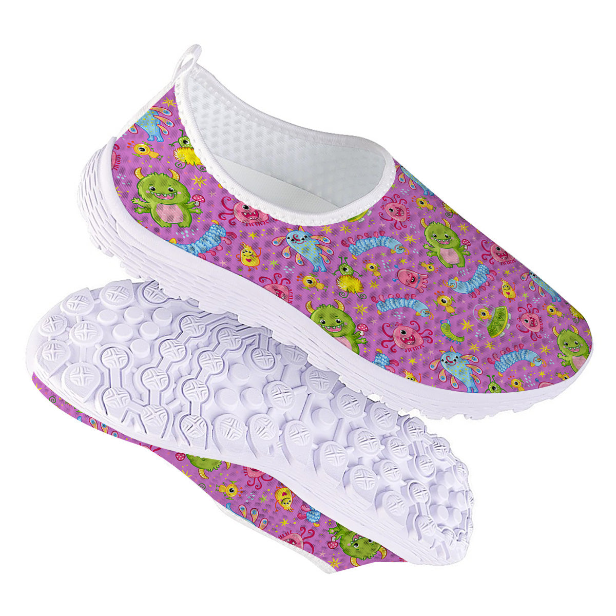 Pink Alien And Cute Monsters Print Pattern Nurse Shoes-grizzshop