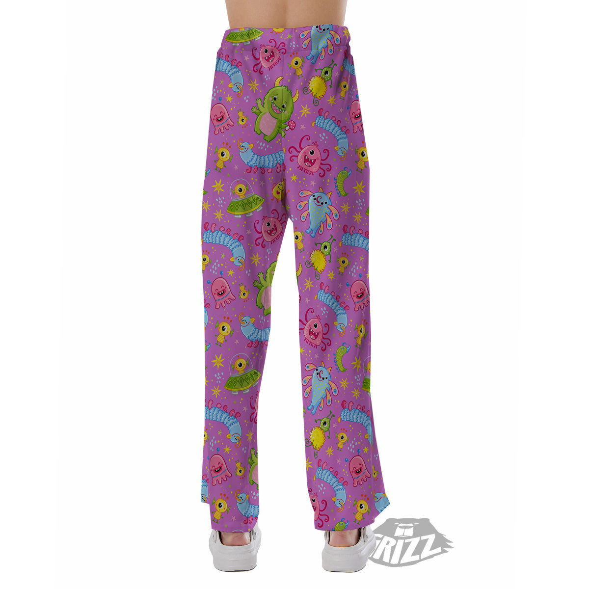 Pink Alien And Cute Monsters Print Pattern Pajama Pants-grizzshop