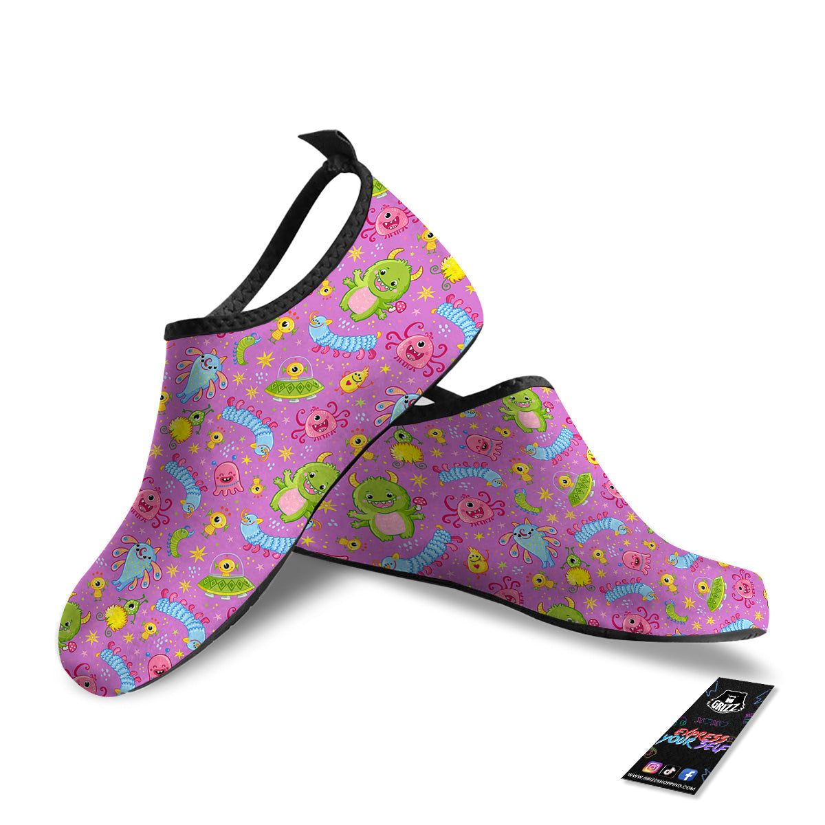Pink Alien And Cute Monsters Print Pattern Water Shoes-grizzshop
