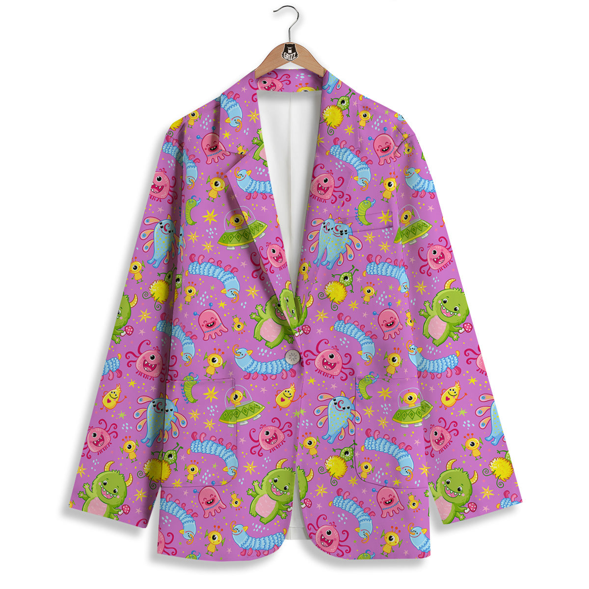 Pink Alien And Cute Monsters Print Pattern Women's Blazer-grizzshop