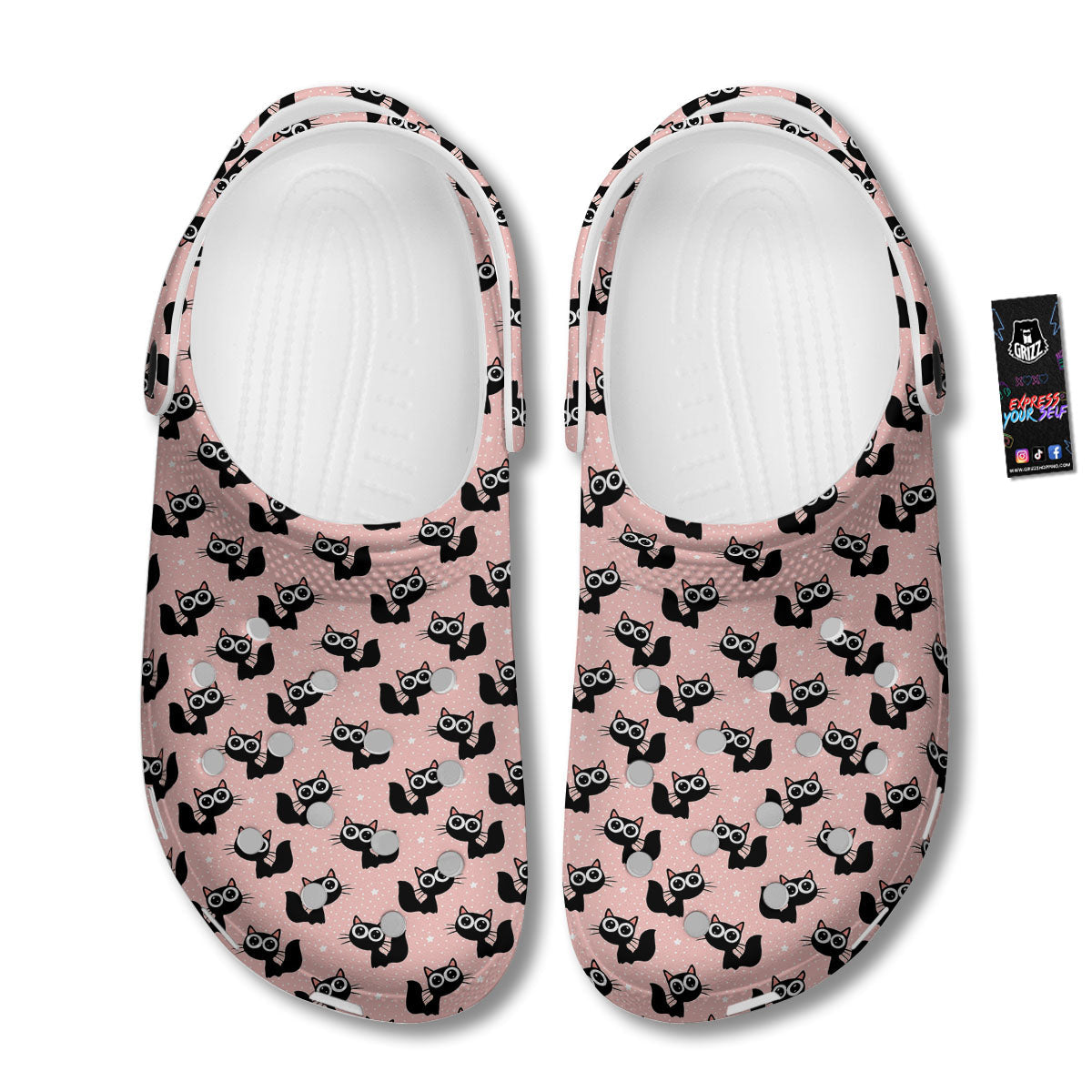Pink And Black Cat Print Pattern Clog-grizzshop