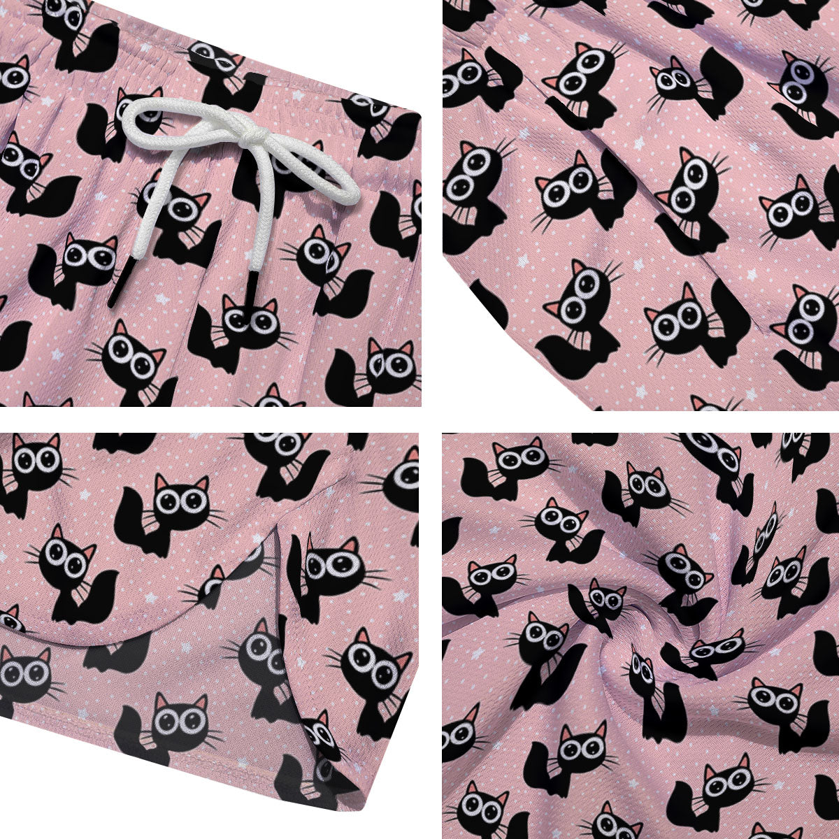 Pink And Black Cat Print Pattern Men's Running Shorts-grizzshop