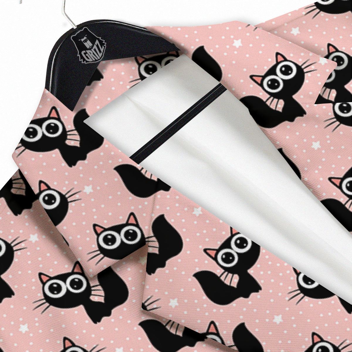 Pink And Black Cat Print Pattern Men's Sport Coat-grizzshop