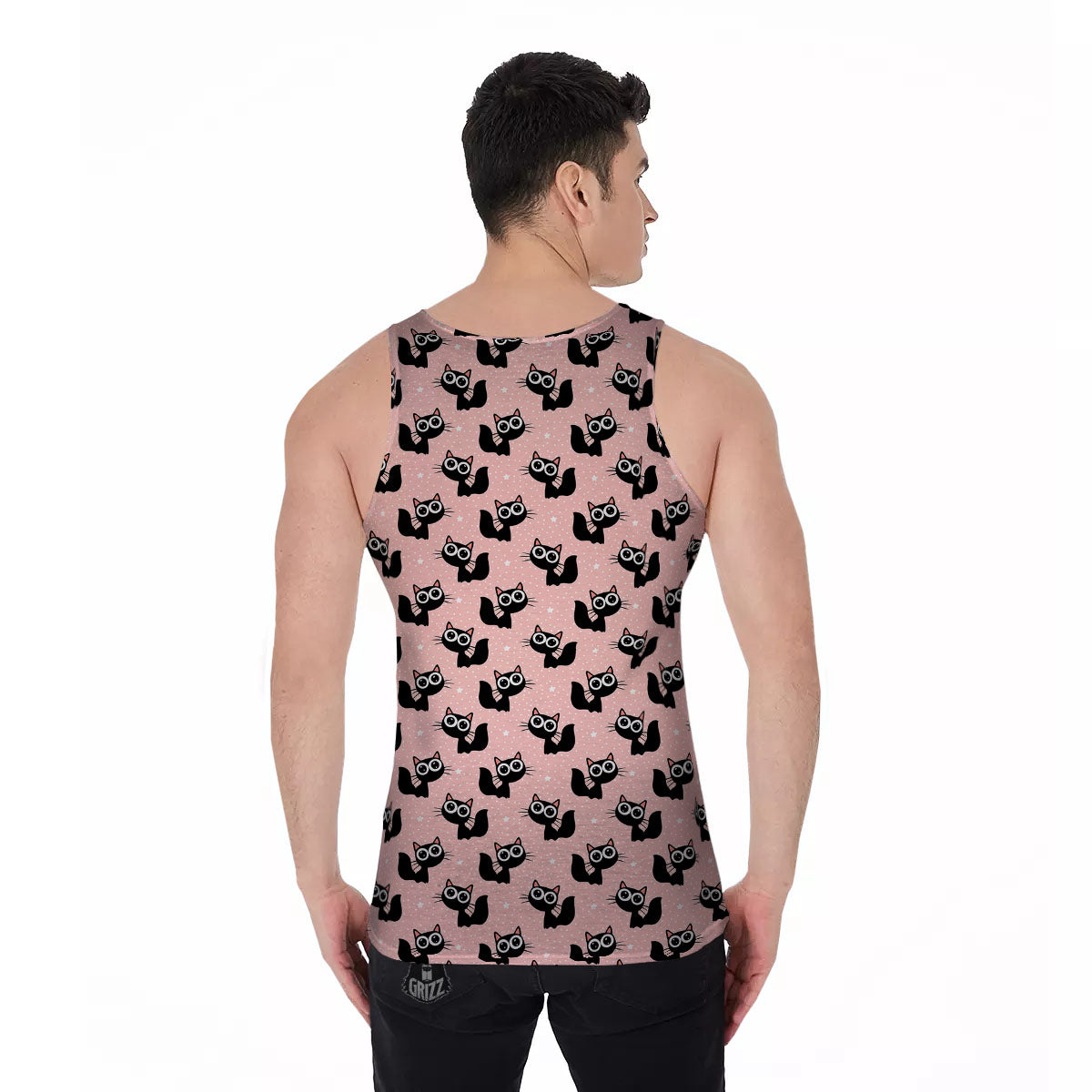 Pink And Black Cat Print Pattern Men's Tank Top-grizzshop