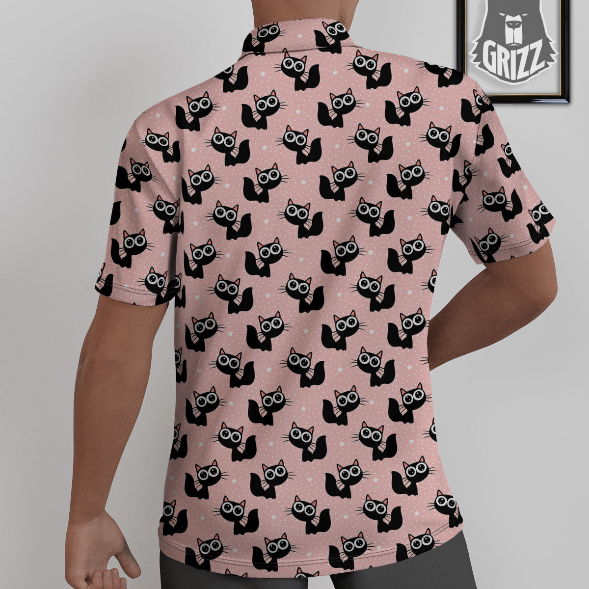 Pink And Black Cat Print Pattern Untucked Shirts-grizzshop