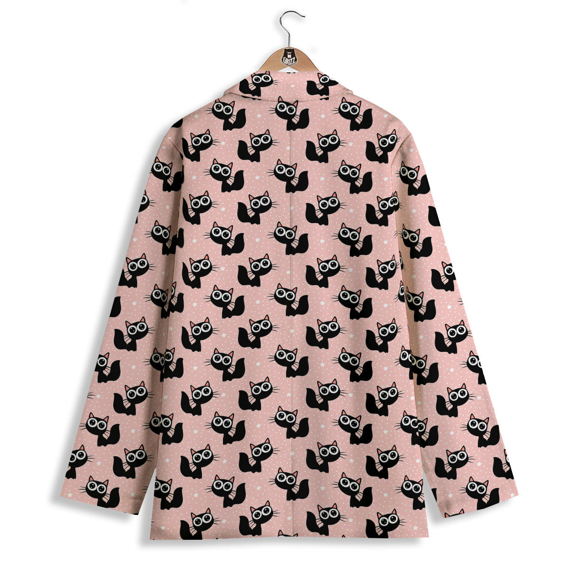 Pink And Black Cat Print Pattern Women's Blazer-grizzshop