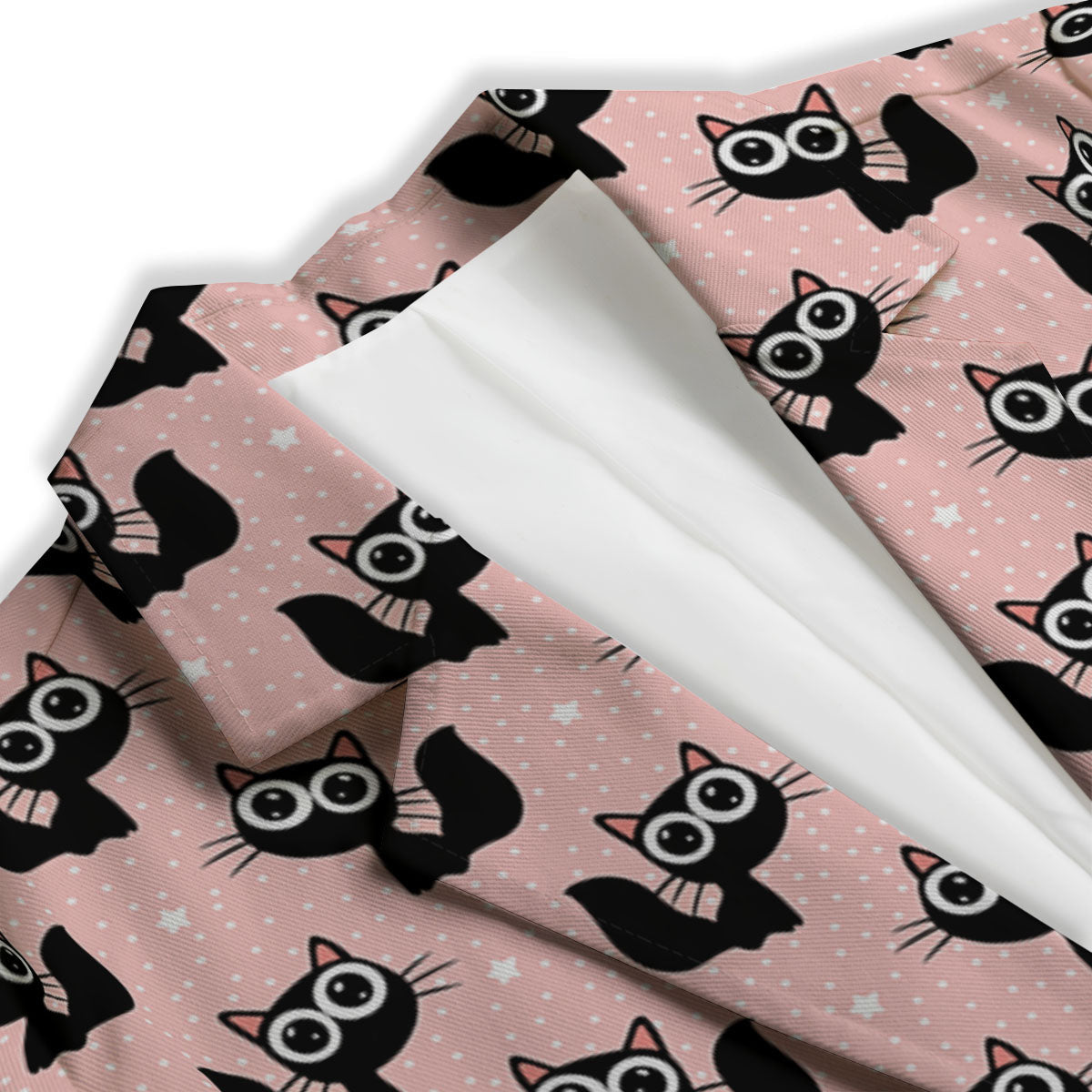 Pink And Black Cat Print Pattern Women's Blazer-grizzshop