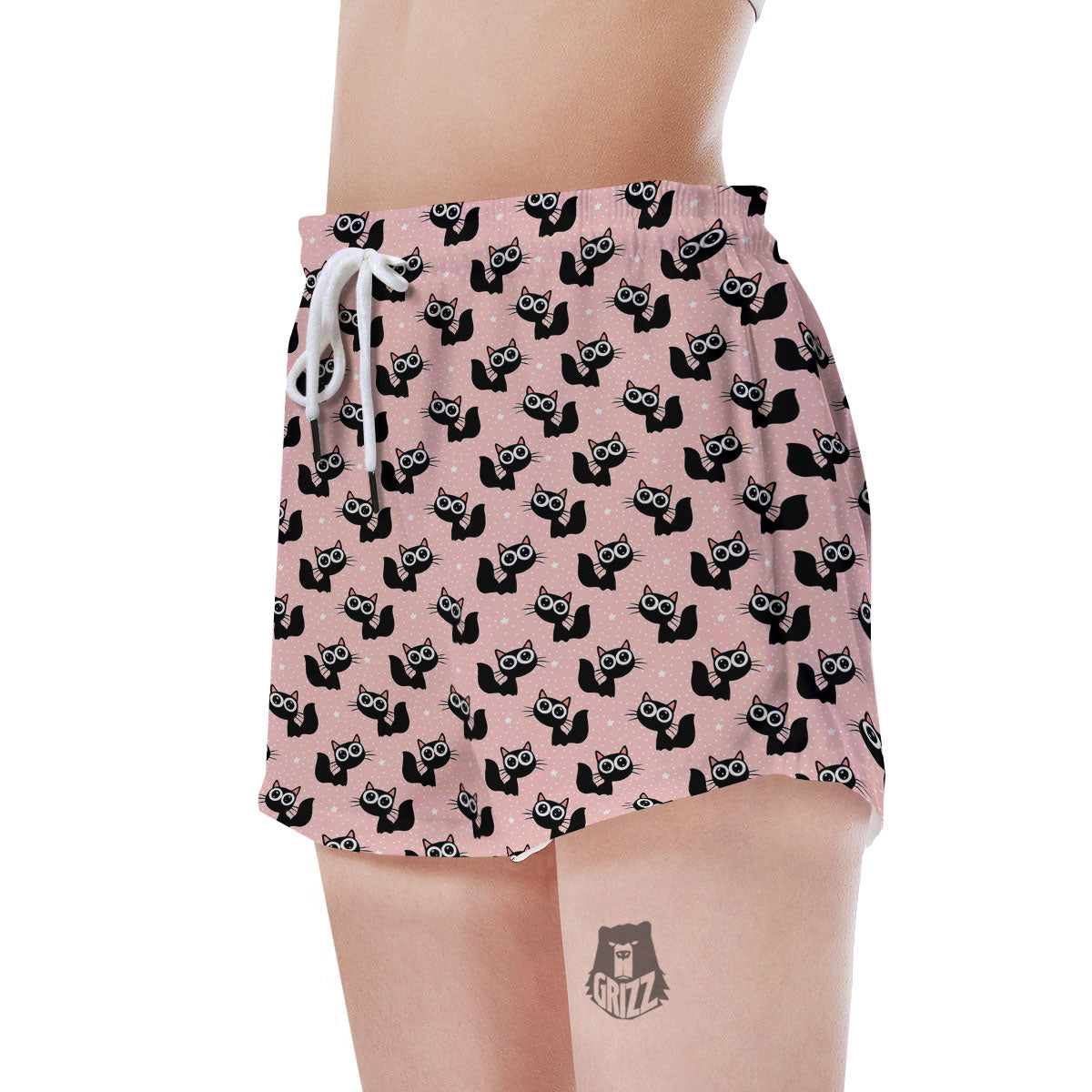 Pink And Black Cat Print Pattern Women's Shorts-grizzshop