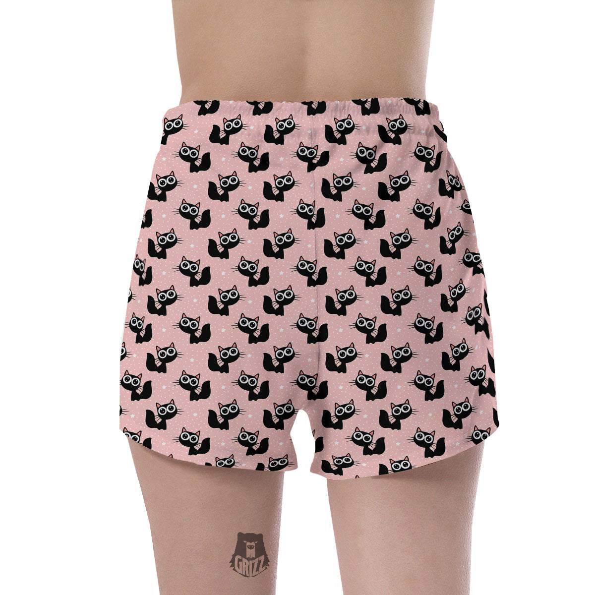 Pink And Black Cat Print Pattern Women's Shorts-grizzshop