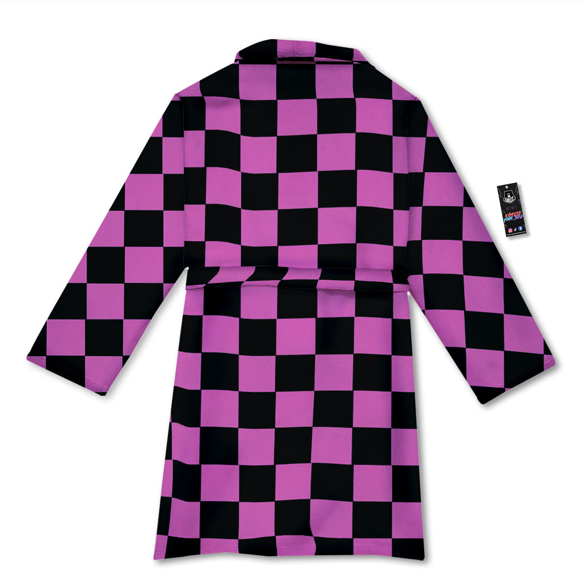 Pink And Black Checkered Print Pattern Bathrobe-grizzshop
